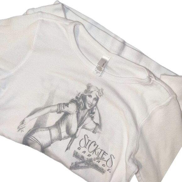 Sickie’s Garage Vintage Pin Up Waffle Long Sleeve Tee - Picture 8 of 9